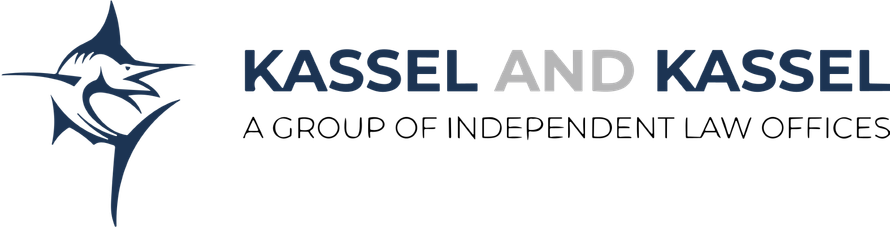 Logo for Kassel and Kassel featuring a dark blue marlin graphic next to the text in blue and grey.
