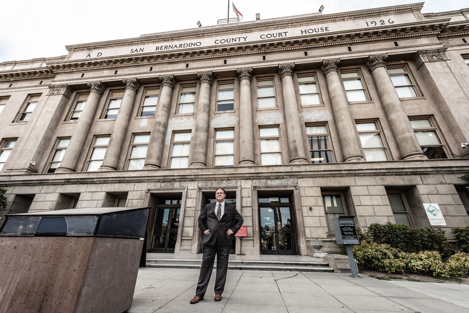 San Bernardino County Court photo of Gregory Kassel standing victorious
