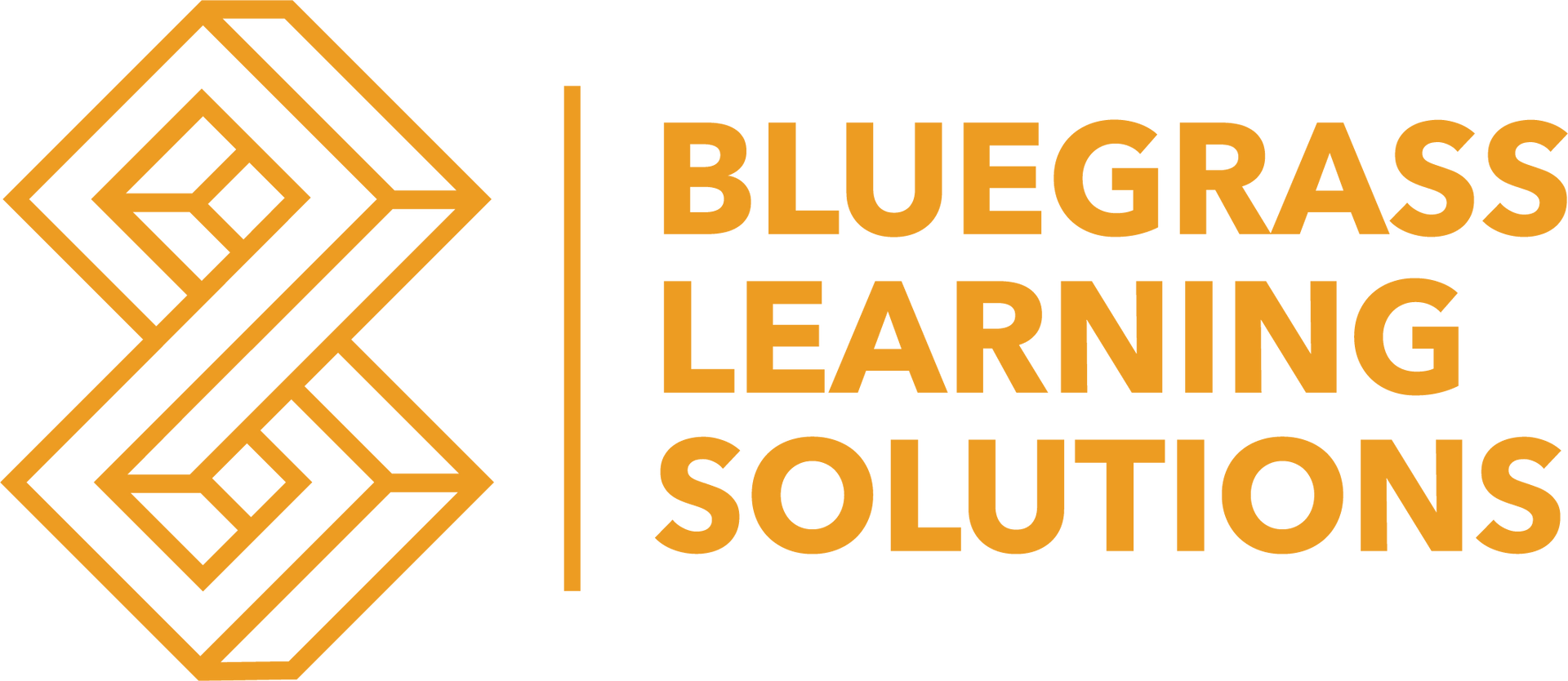 Bluegrass Learning Solutions logo in orange with geometric icon and stacked text