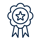icon of an award with ribbon and a star in the middle