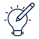 icon of a pencil in front of a light bulb signifying a good idea