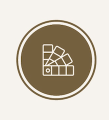 Pictogram van een kleurenpalet, een rechthoekig diagram met verschillende kleurstalen.