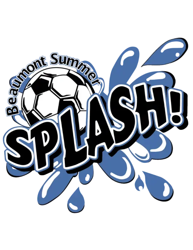 Beaumont Summer Splash logo with soccer ball and blue water splash graphic