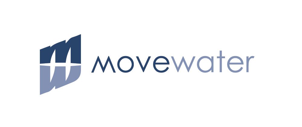 MoveWater logo with a blue abstract icon and gray-blue wordmark