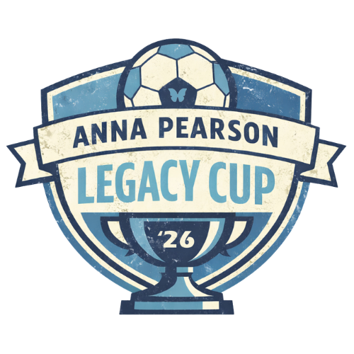 Anna Pearson Legacy Cup '26 logo with blue trophy and soccer ball