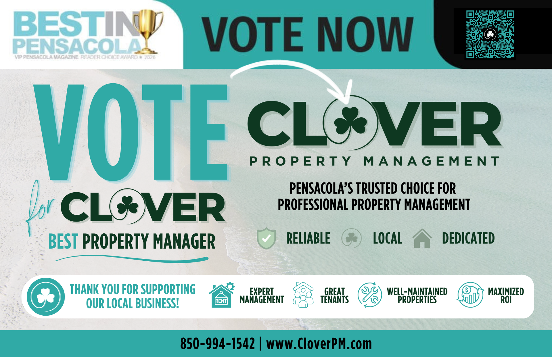 Vote for Clover Property Management for Best Property Manager in Pensacola through VIP Pensacola Bes