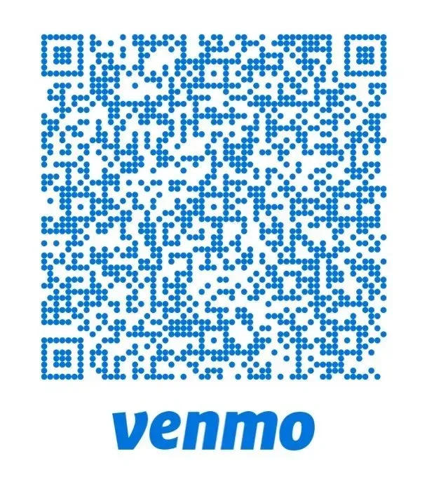 Blue Venmo QR code with Venmo logo underneath for payment scanning