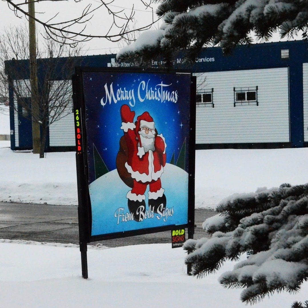 Sign with Santa graphic, 