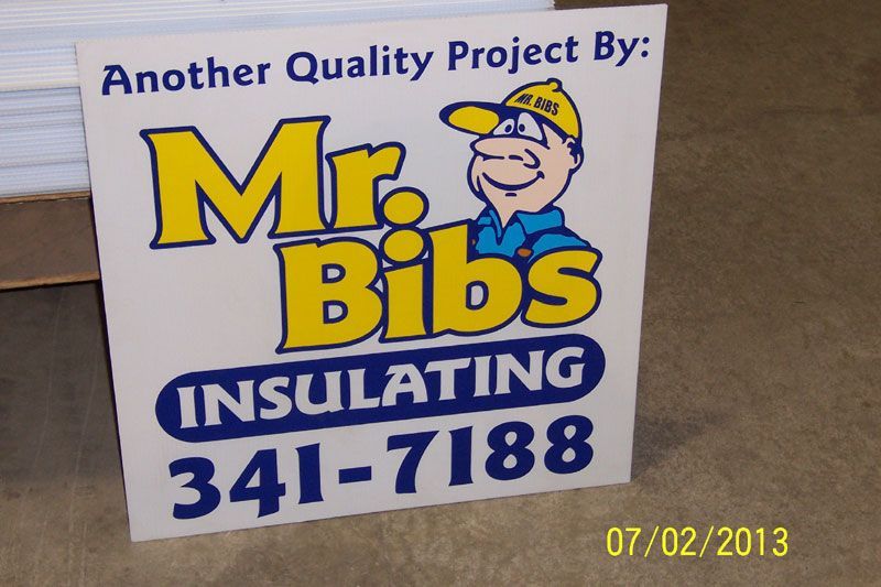 A sign that says mr. bibs insulating 341-7188