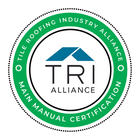 TRI Alliance logo with green circular “Tile Roofing Industry Alliance Main Manual Certification” border
