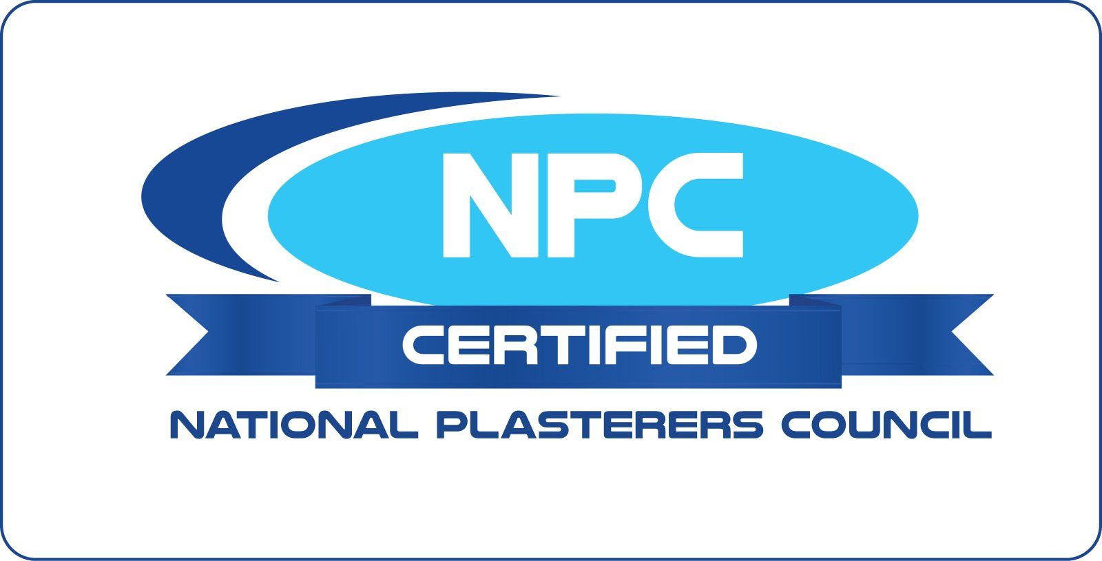 Npc certified national plasterers council logo on a white background
