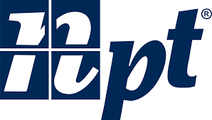 A blue and white logo for a company called NPT