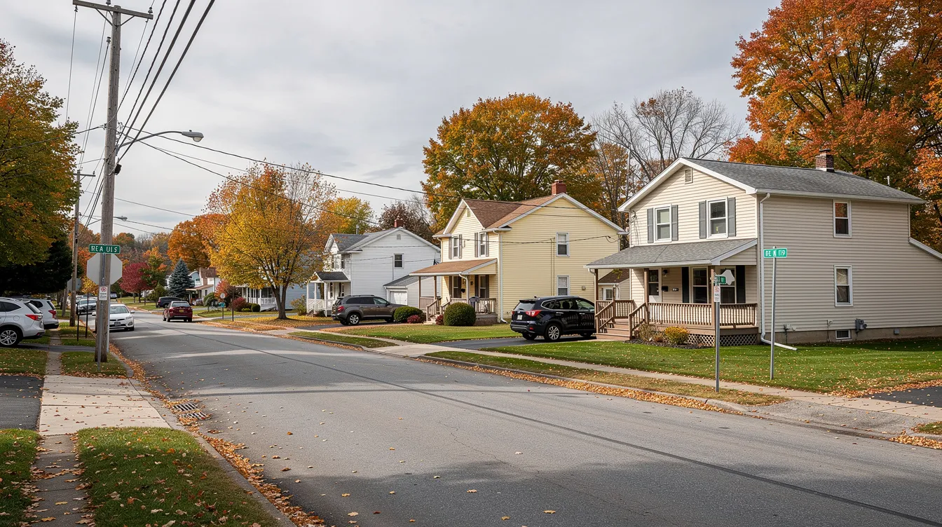 The image depicts a typical neighborhood scene in North Syracuse, New York, showcasing well-maintained homes with manicured lawns and tree-lined streets, reflecting the charm of the community. This area is part of the real estate listings for homes for sale in North Syracuse NY, highlighting the inviting atmosphere of the neighborhood.