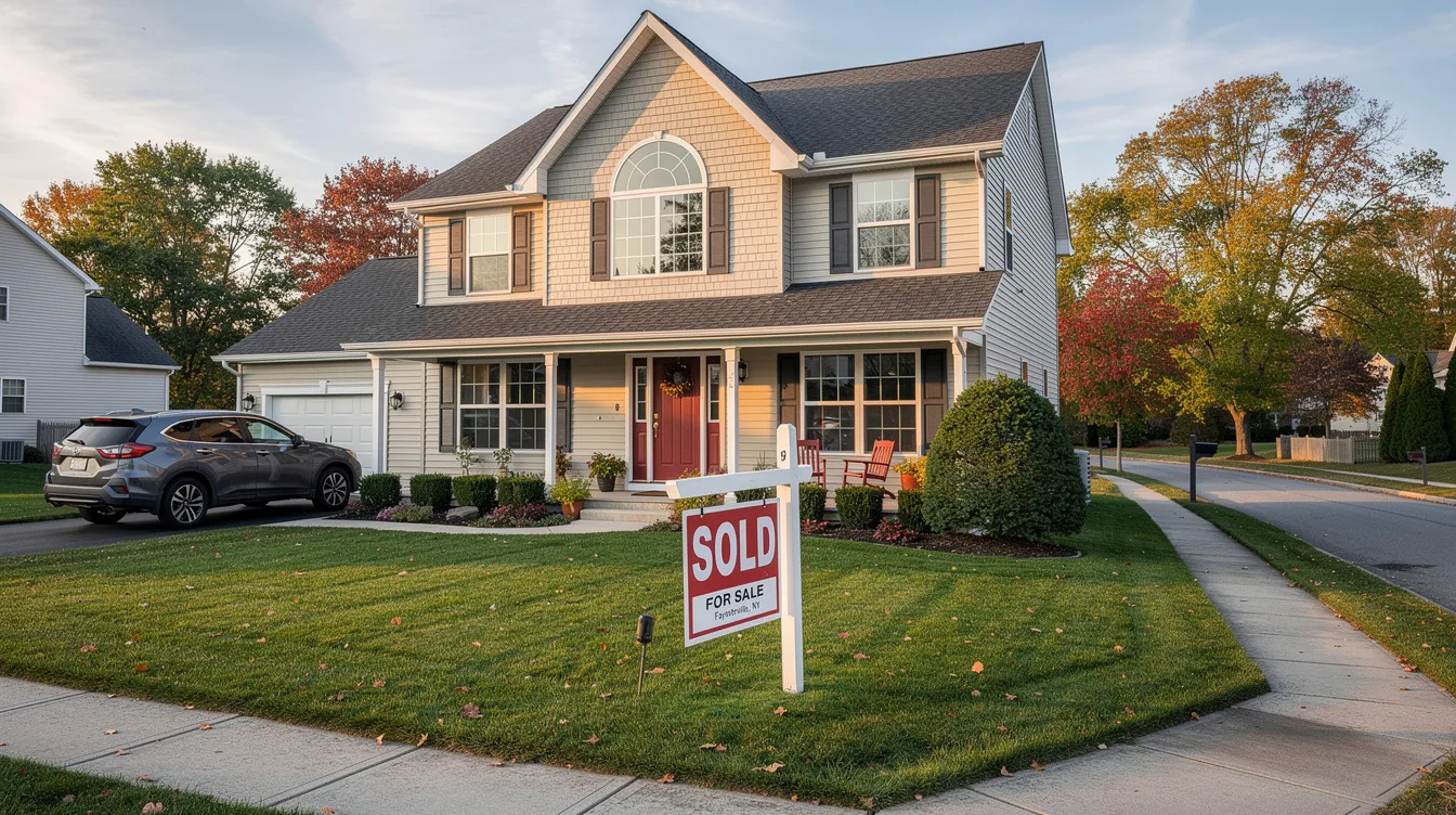 The image depicts a sold home in Fayetteville, NY, showcasing a charming exterior with a well-maintained lawn. This property, part of the local real estate market, highlights the appeal of homes for sale in Fayetteville, NY.