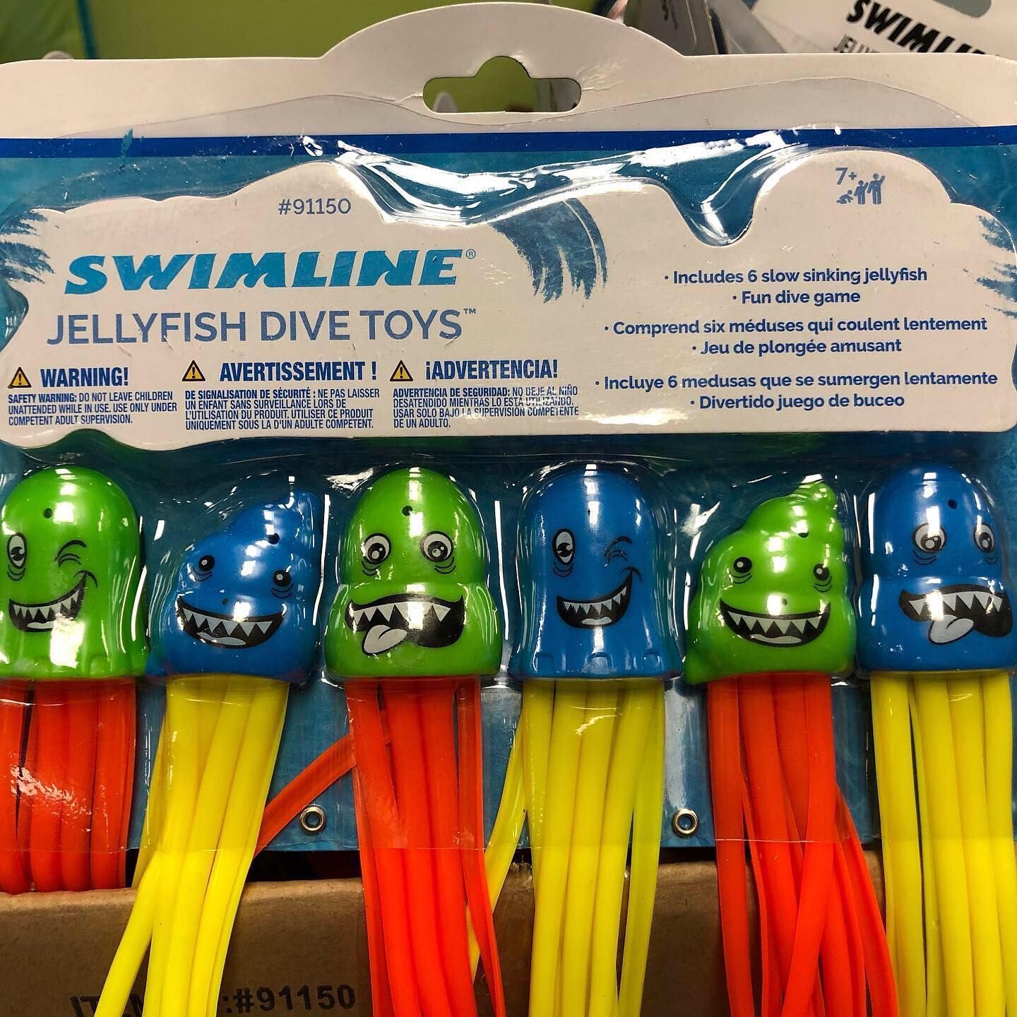 Swimline Jellyfish Dive Toys: Six colorful toy jellyfish in packaging.