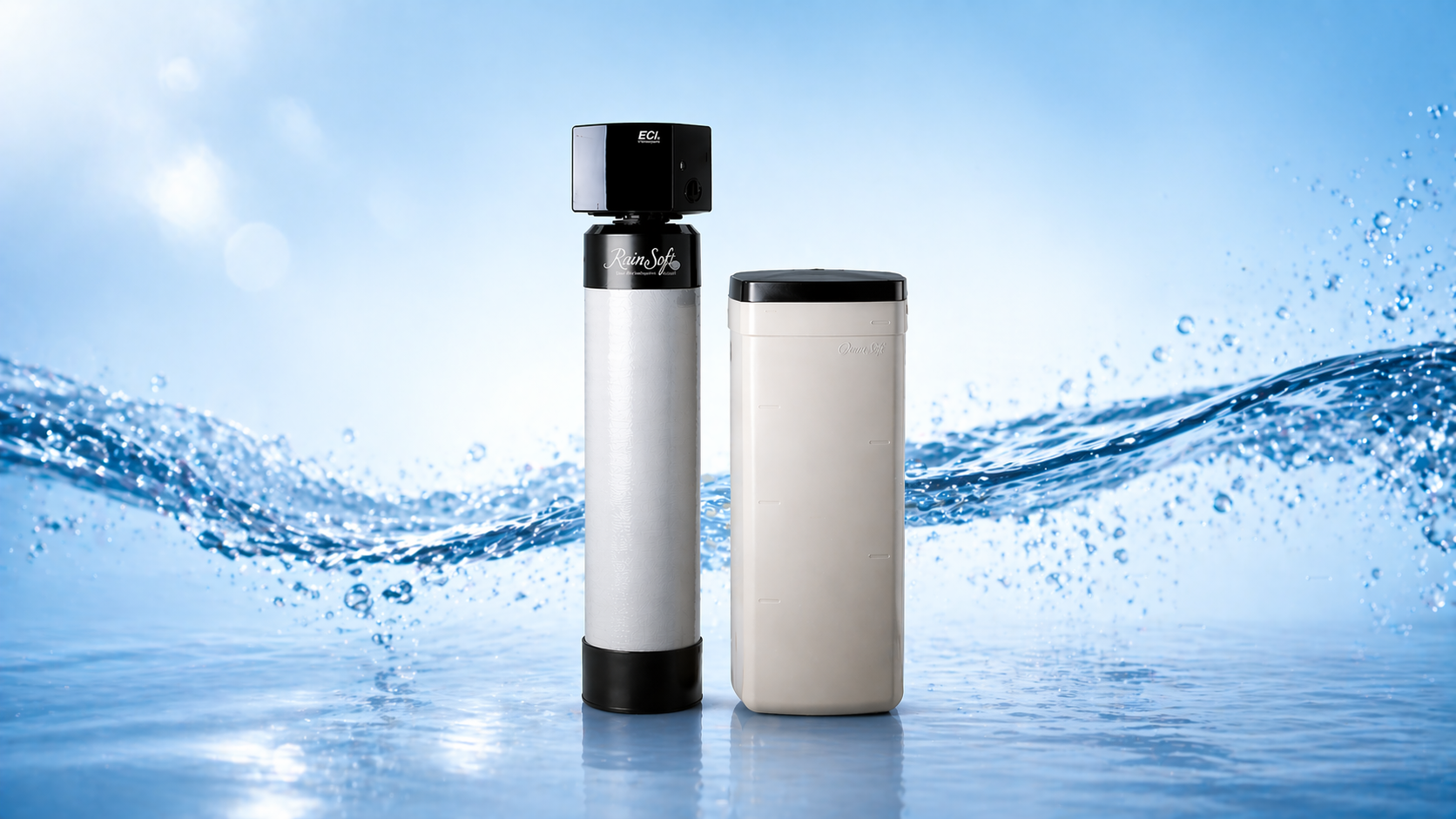 A graphic of a EC4 RainSoft water softener system.