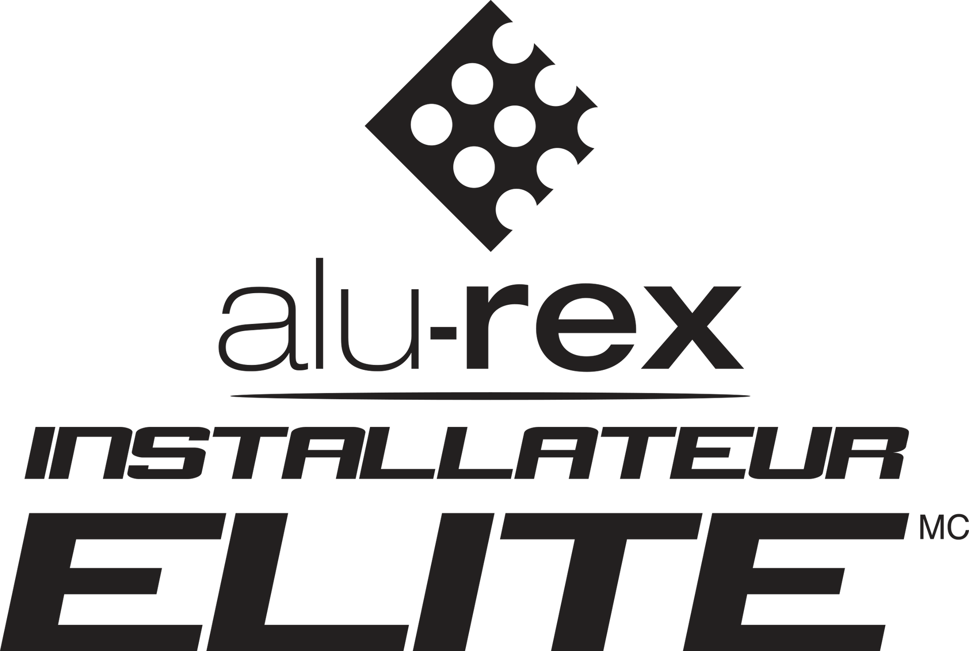Un logo noir et blanc pour alu-rex installateur elite