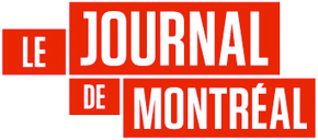 Logo du « Journal de Montréal », un journal francophone. Rectangles rouges avec texte blanc.