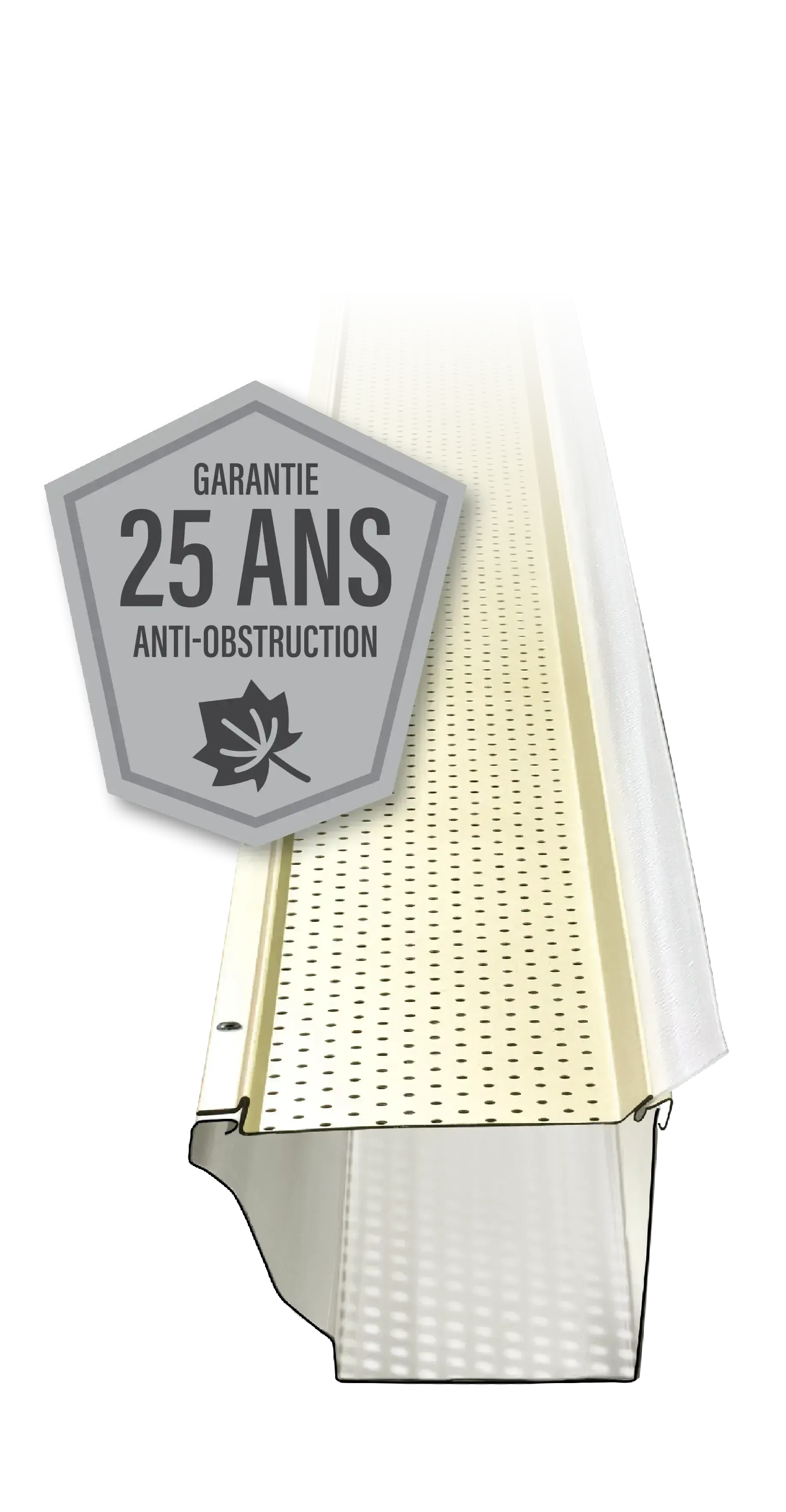 Une photo d'une gouttière avec une garantie de 25 ans.