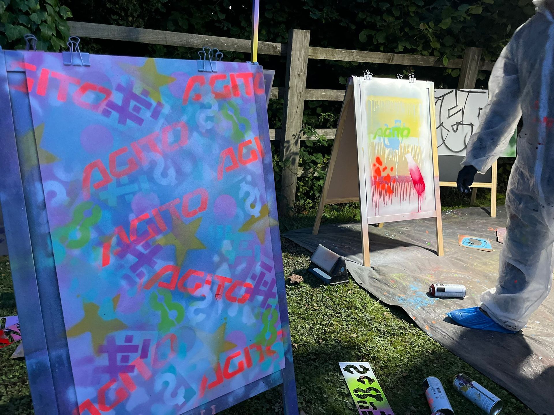 Freehand graffiti boards painted during a workshop