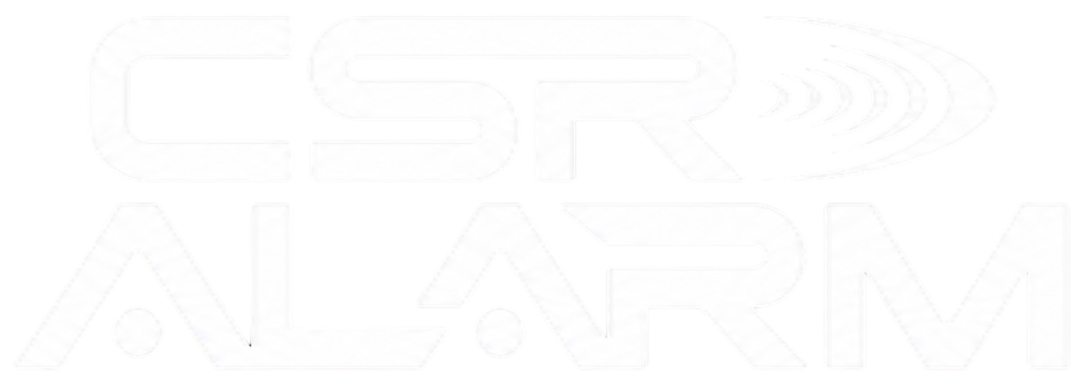 Faint white logo reading “CSR ALARM” with a diamond-shaped icon underneath