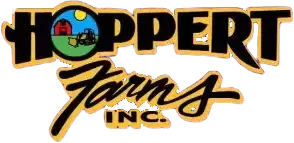 HopperT Farms Inc. logo with bold black and gold text and a green farm scene inside the “O”