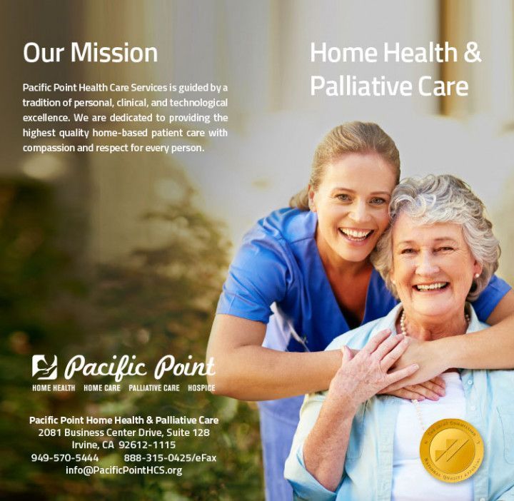 Home Health and Palliative Care flyer with smiling caregiver and older woman in blue shirt