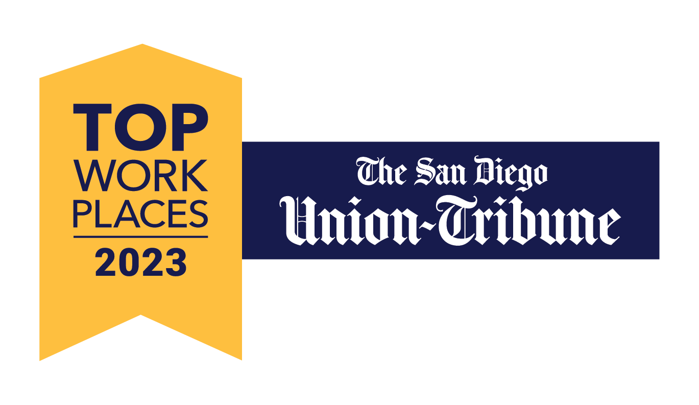 The San Diego Union-Tribune Top Workplace Places 2023 badge in yellow and blue