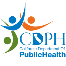California Department of Public Health logo with blue, orange, and green figures and text