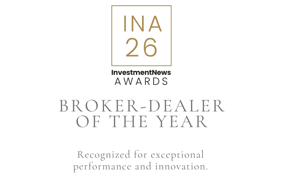 INA 26 Investments Awards certificate for Broker-Dealer of the Year, recognized for exceptional performance and innovation