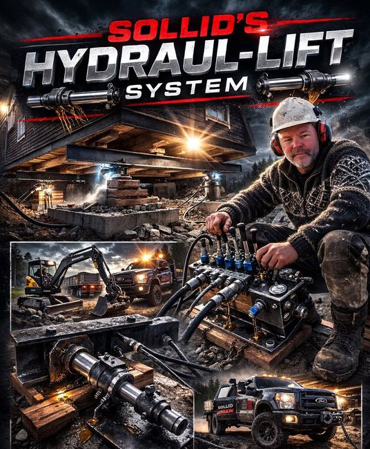 Vi tilbyr Sollid’s Hydraul-Lift System til kunder som har behov for trygg og effektiv løfting, flytting eller oppretting av bygg og konstruksjoner.