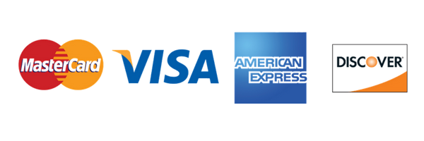 MasterCard, Visa, American Express, and Discover payment logos on a white background