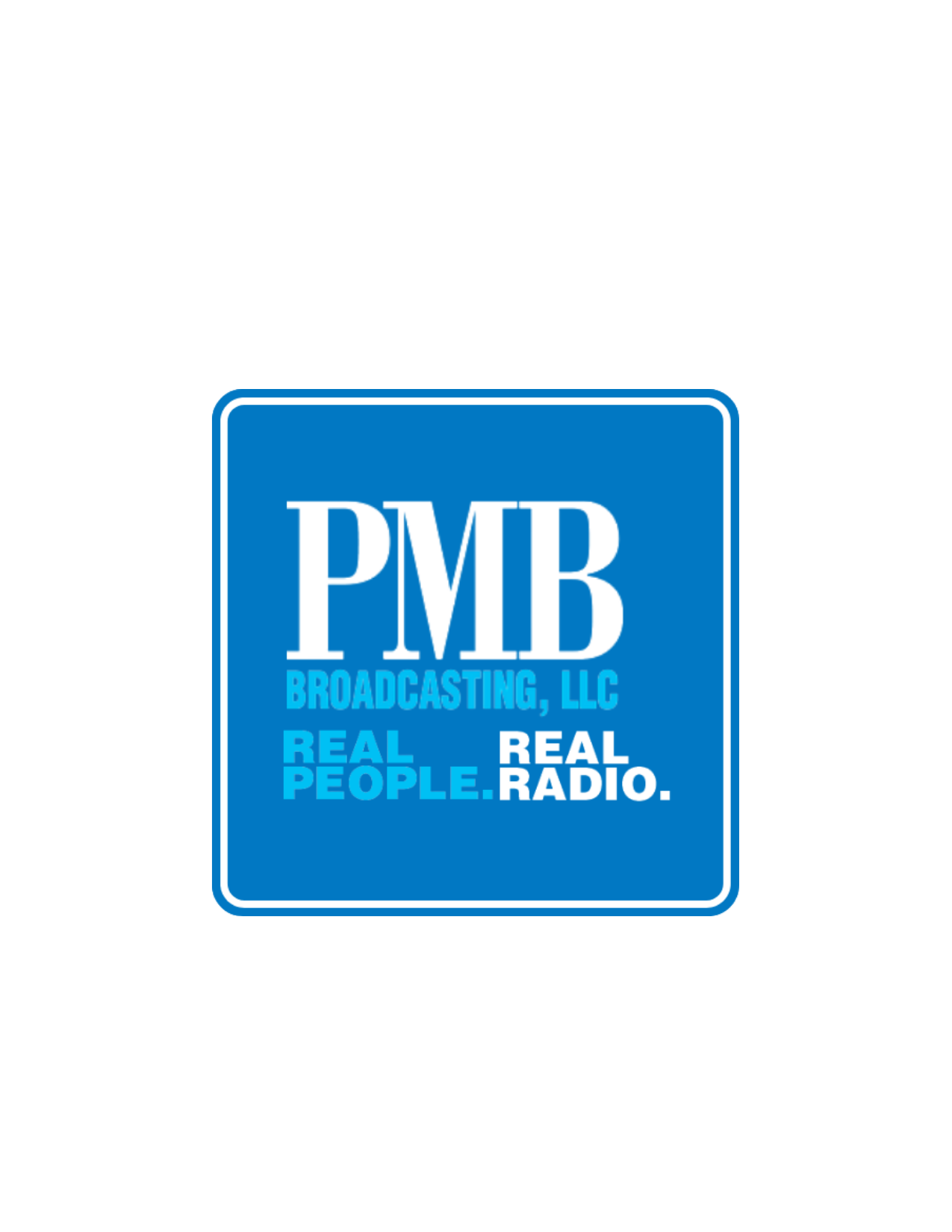 Logo of PMB Broadcasting, LLC, a blue square with white text: