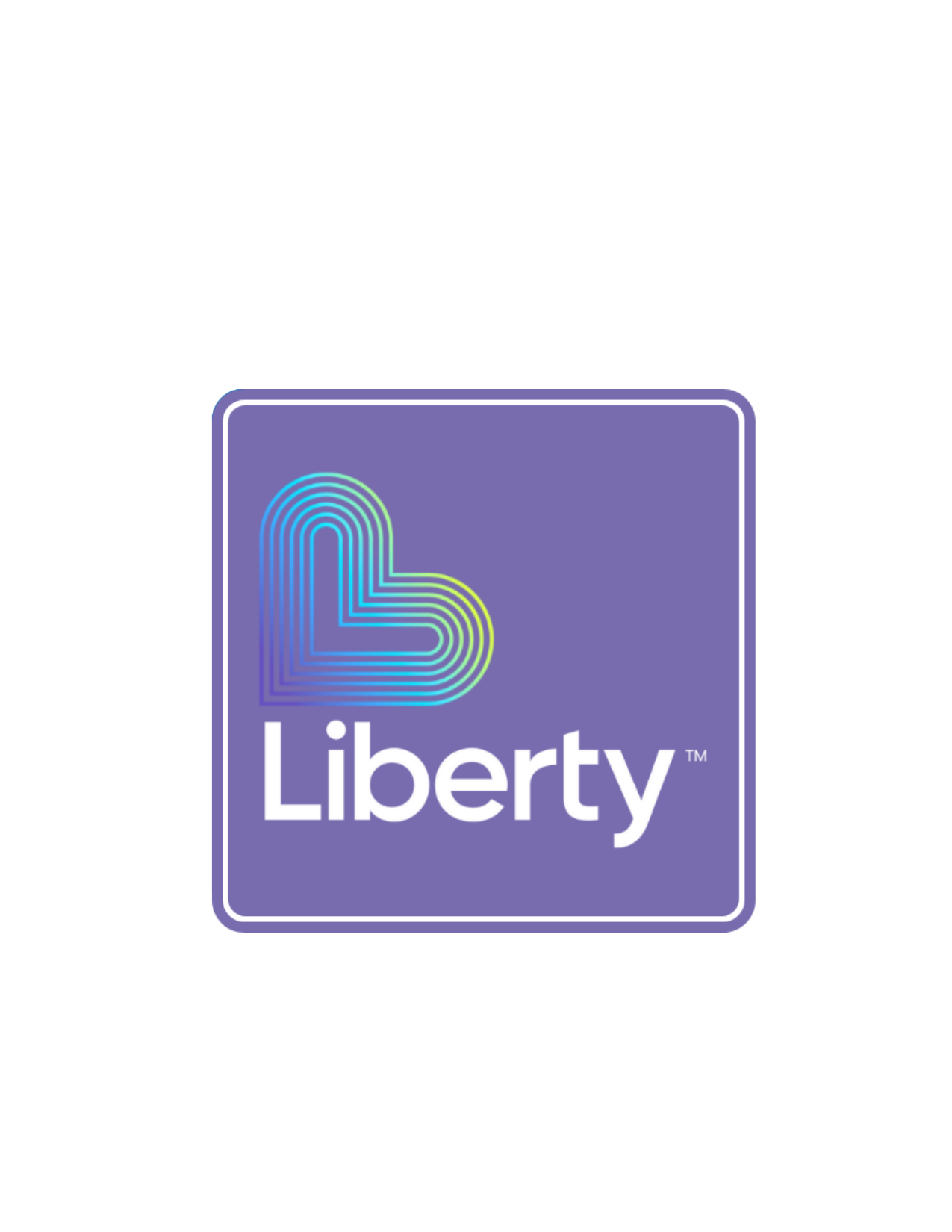 Liberty logo: purple square with a stylized