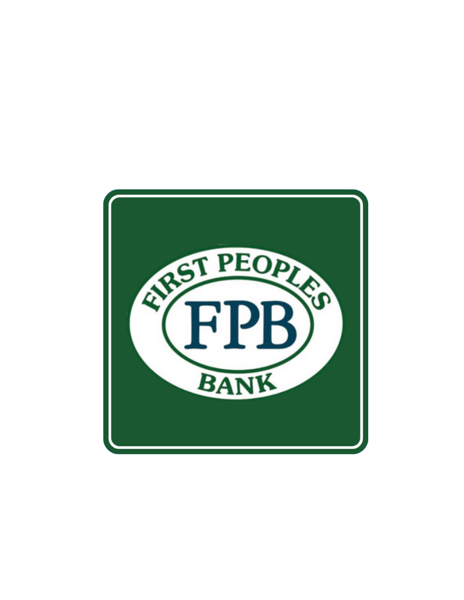 First Peoples Bank logo: Green square with oval FPB logo inside.