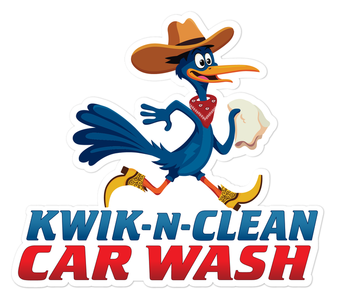 Kwik N Clean Car Wash San Antonio, Texas, best carwash. road runner carwash logo wearing cowboy hat