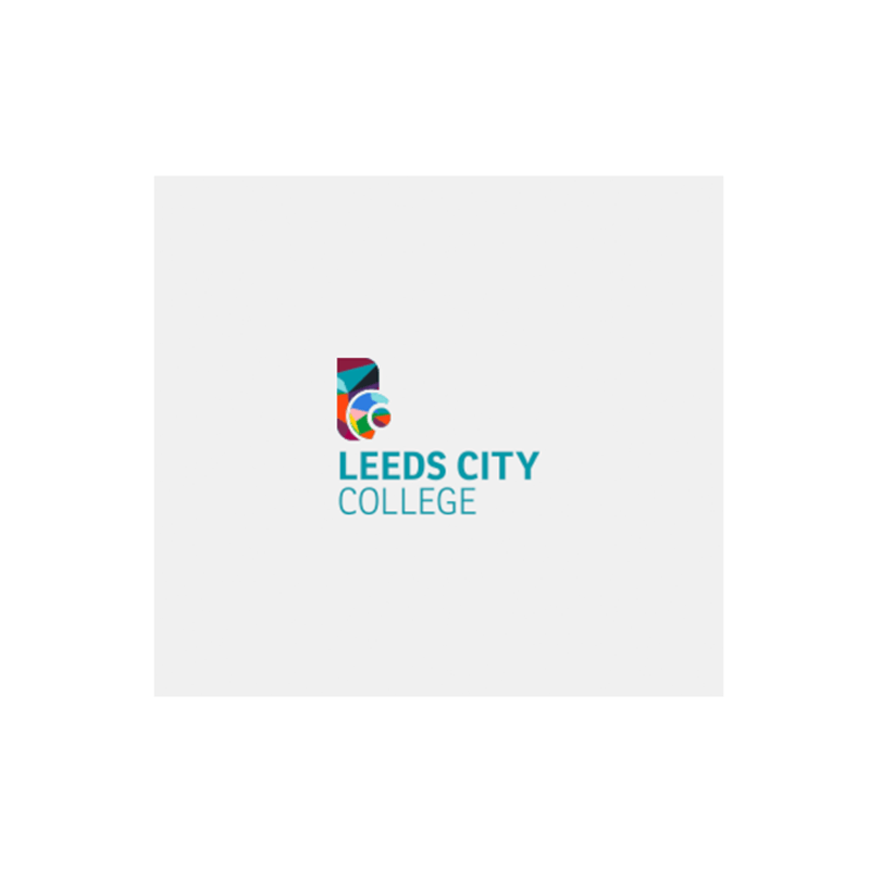 Leeds City College logo with colorful icon on a light gray background