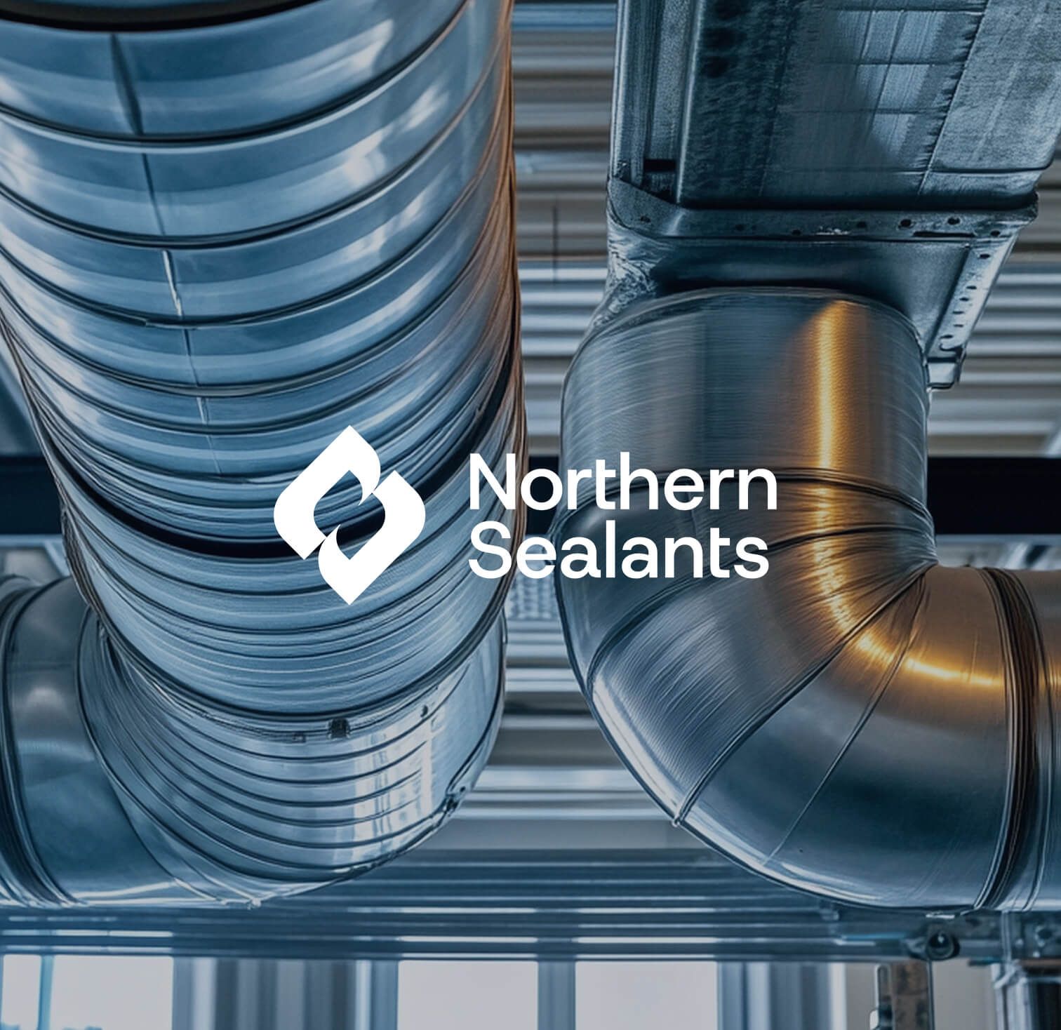 Northern Sealants logo over industrial metal ductwork and ventilation pipes