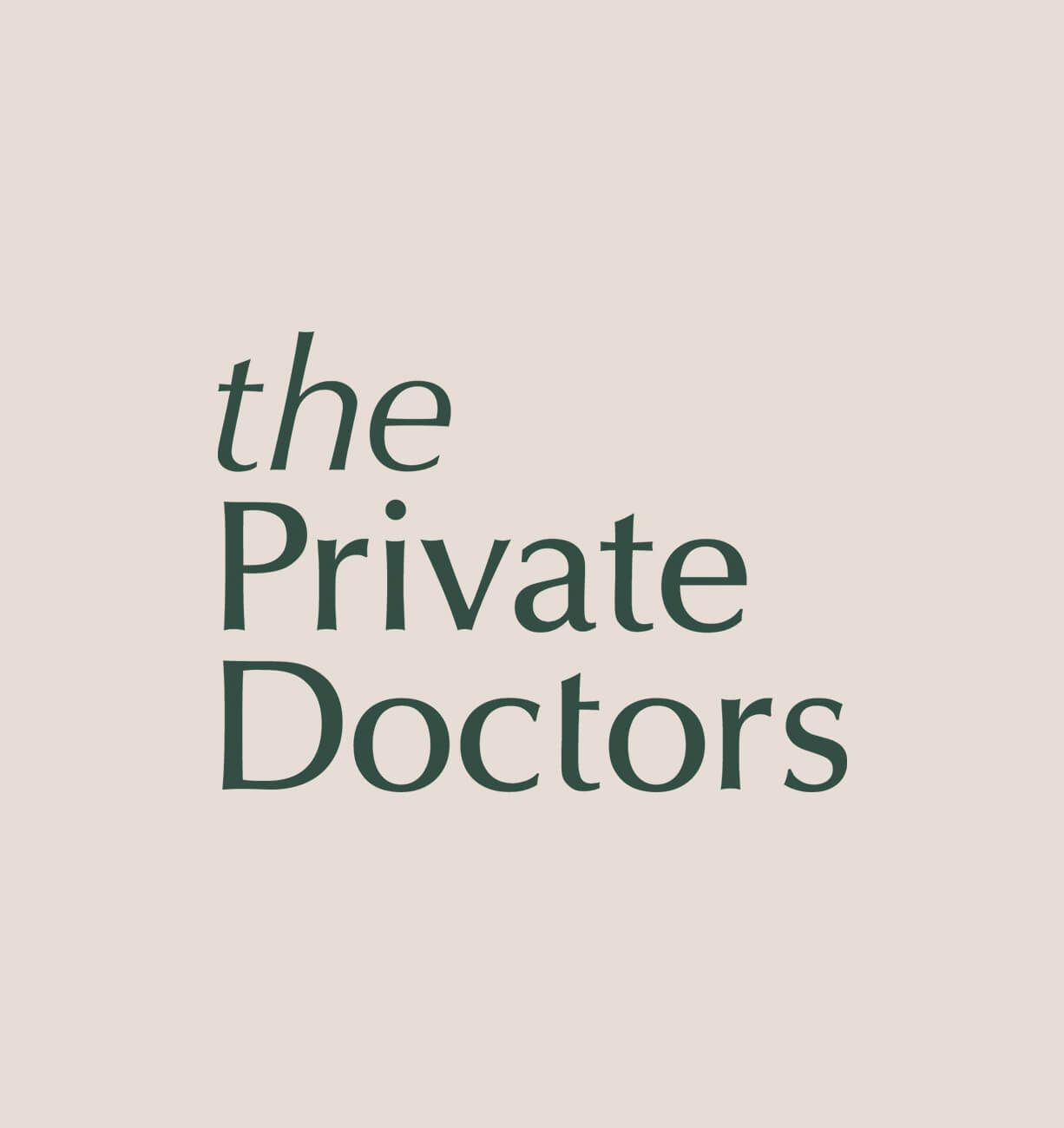 Logo reading “the Private Doctors” in dark green on a light beige background