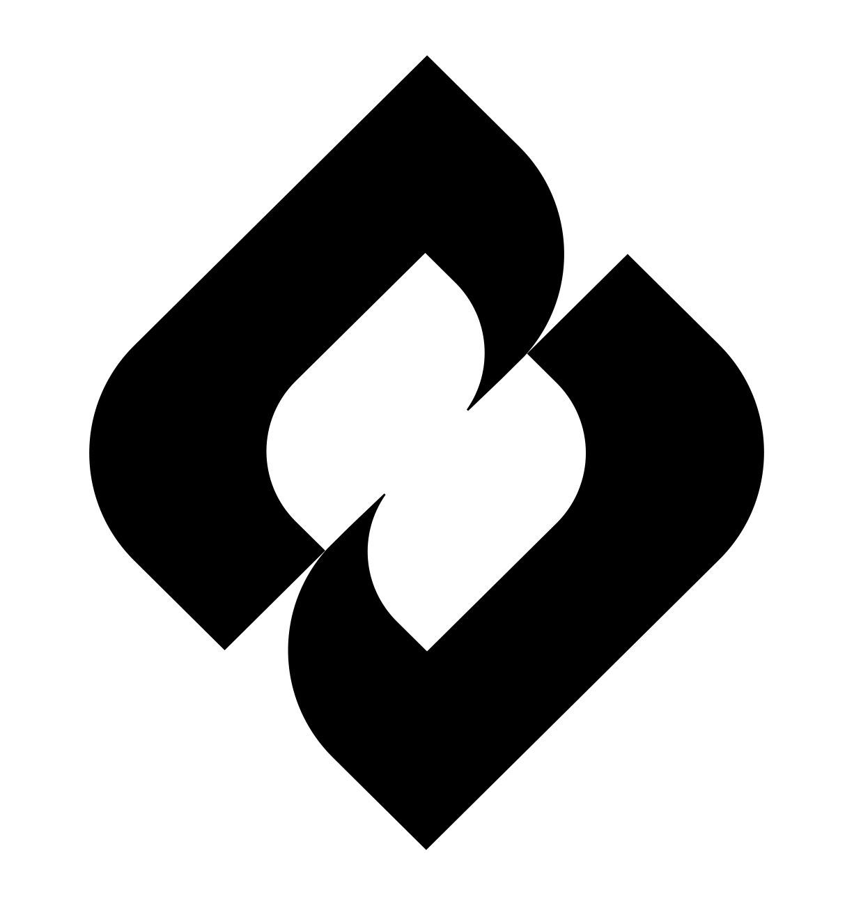 Black geometric interlocking chain-link logo on a white background