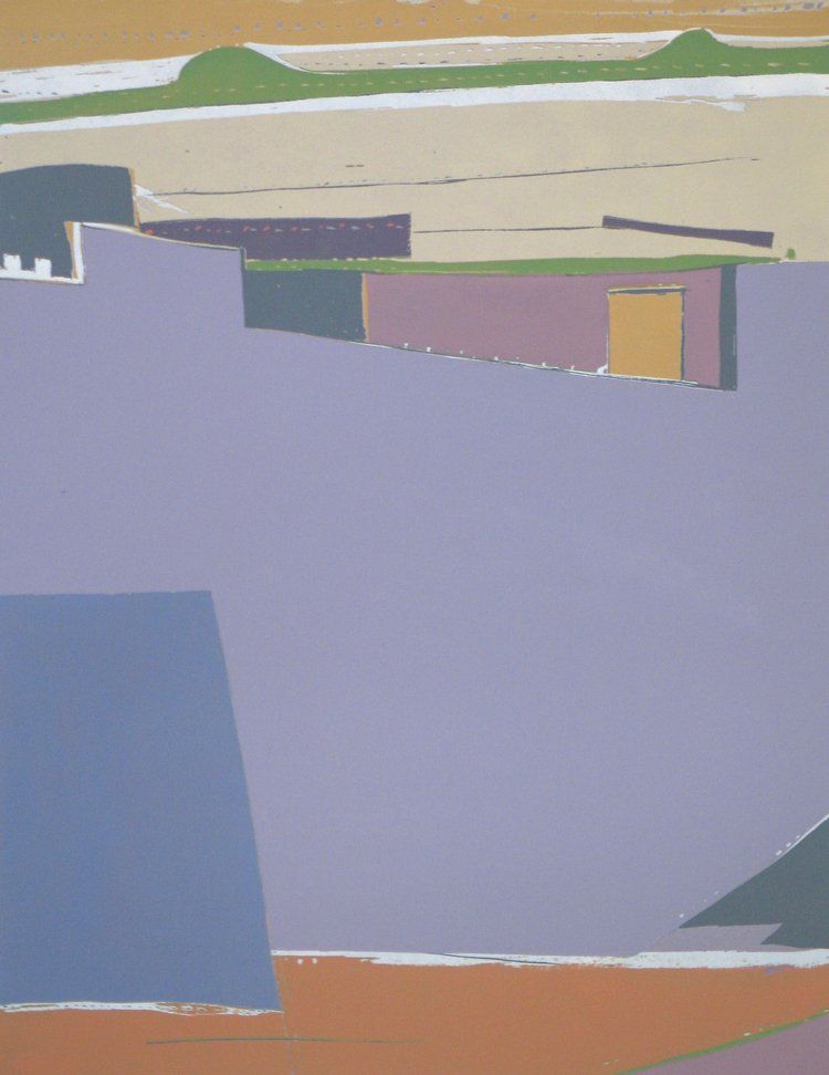 Abstract landscape with flat planes of lavender