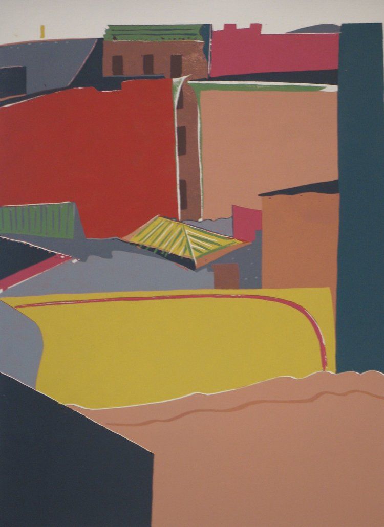 Colorful abstract depiction of buildings