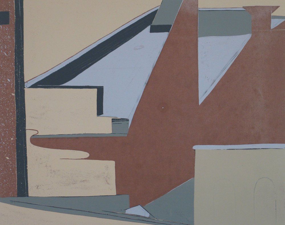 Abstracted architectural shapes in earthy tones