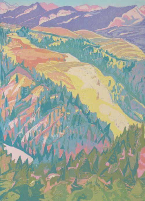Colorful landscape of rolling hills