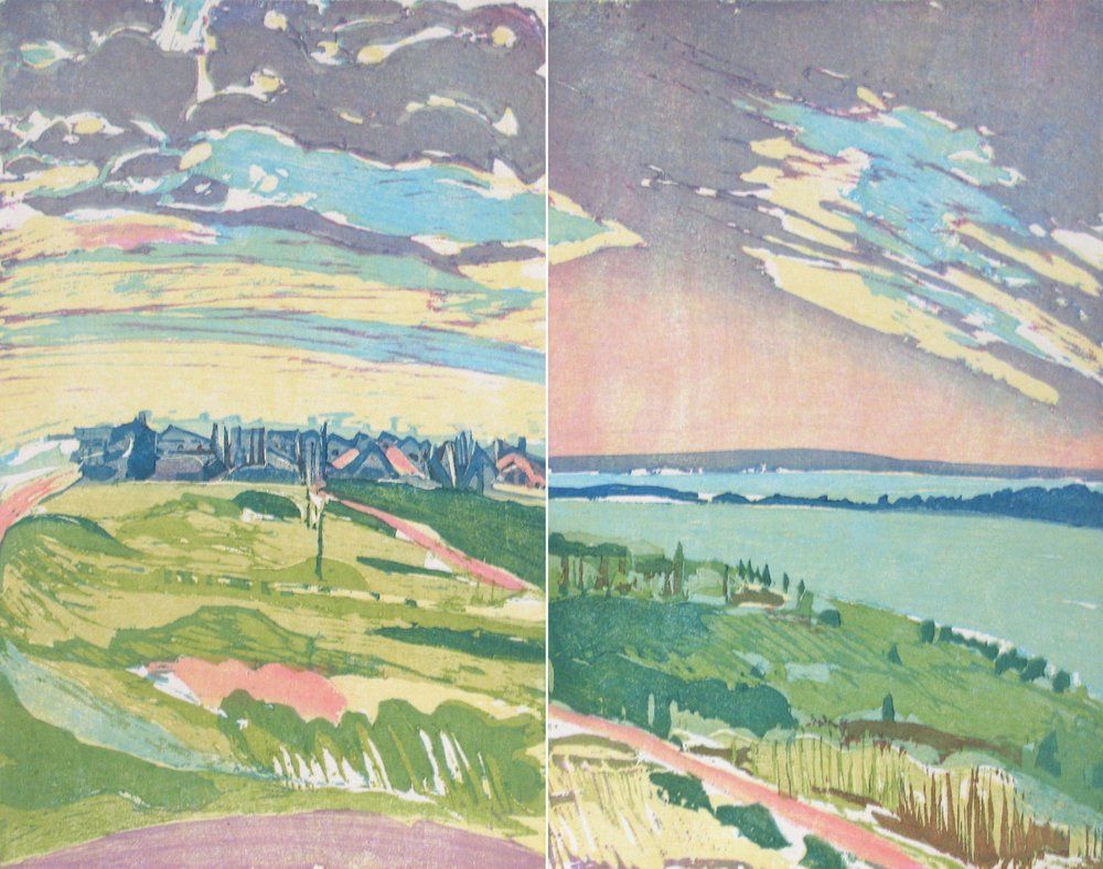 Two colorful landscape views