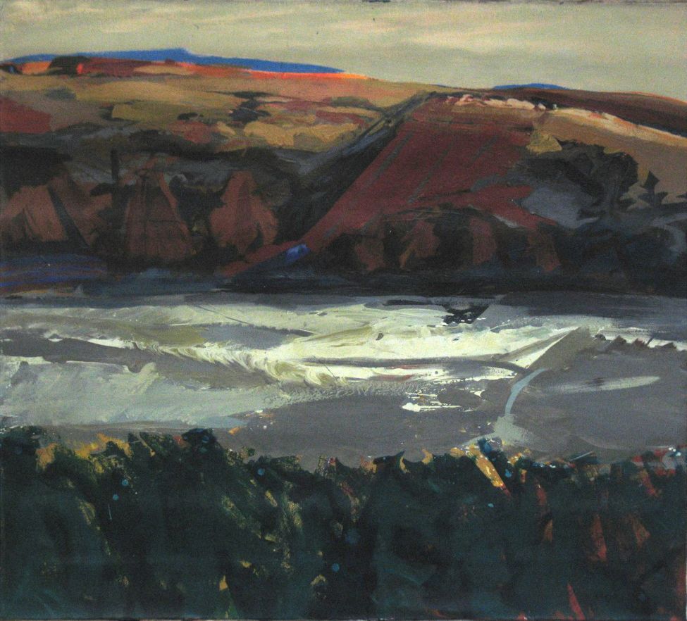 Landscape painting of a river reflecting the sky