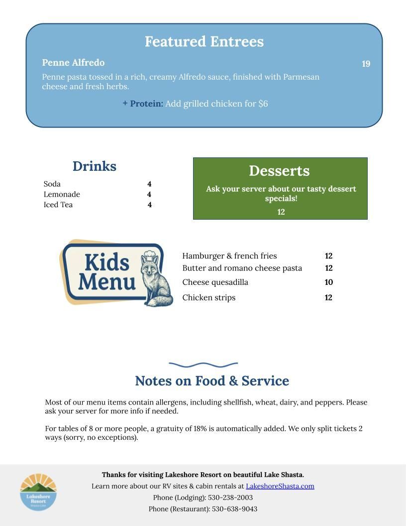 Lakeshore Bar & Grill Menu