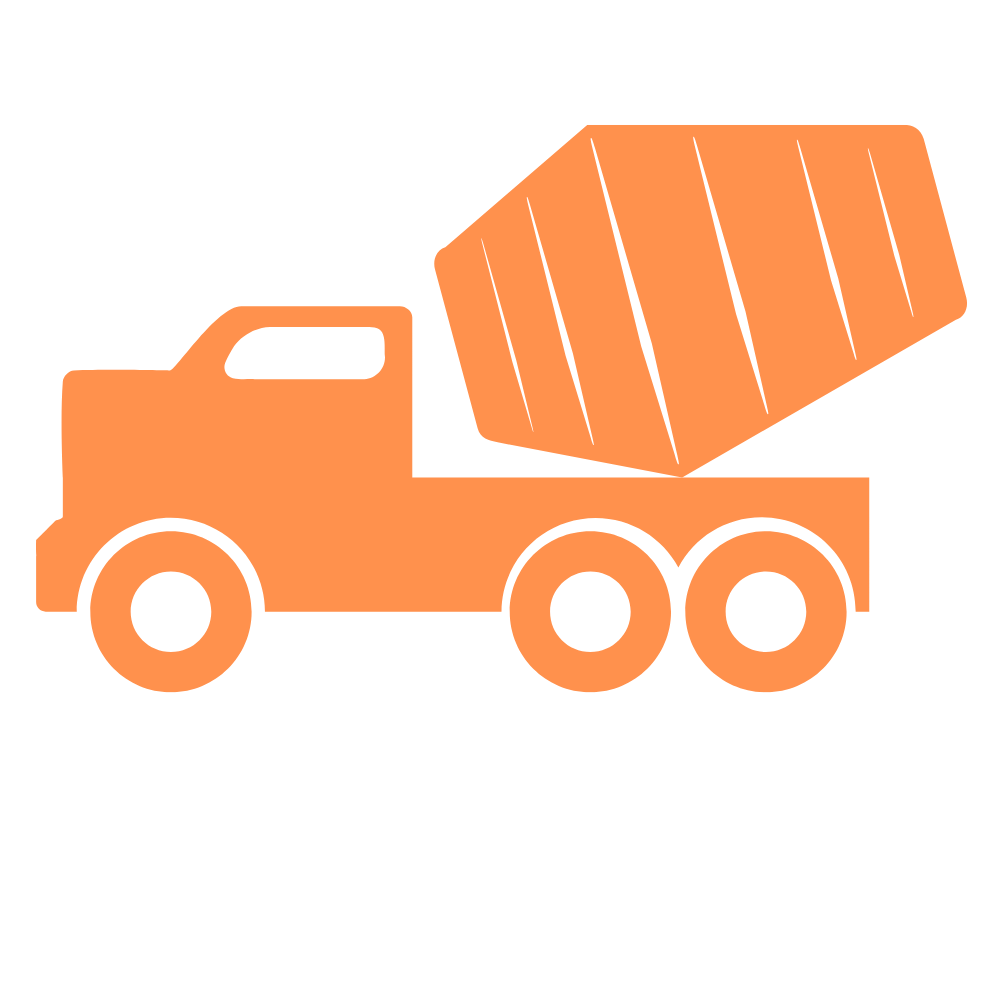Orange cement mixer truck.