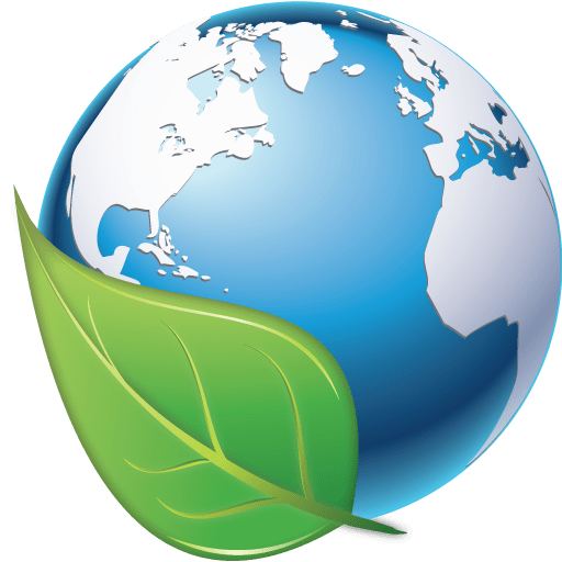 Globe terrestre où l'Amérique du Nord est visible, partiellement masquée par une feuille verte, symbolisant l'écologie.