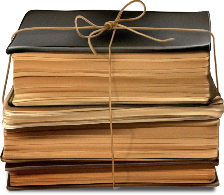 Books stacked on top of each other and tied with a piece of twine